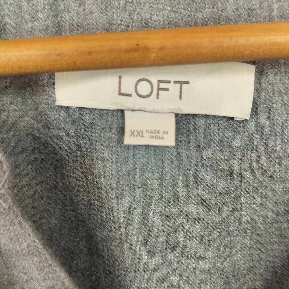 LOFT Blouse XXL Tie Front Balloon Sleeve Utility Casual Gray Cotton - Picture 7 of 11